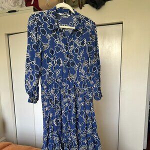 Zara blue and white floral maxi dress w/ cinch